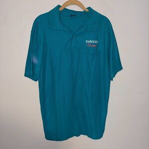 Vintage Swingster Dayco Racing Polo Shirt Mens L Teal Made in USA 90s